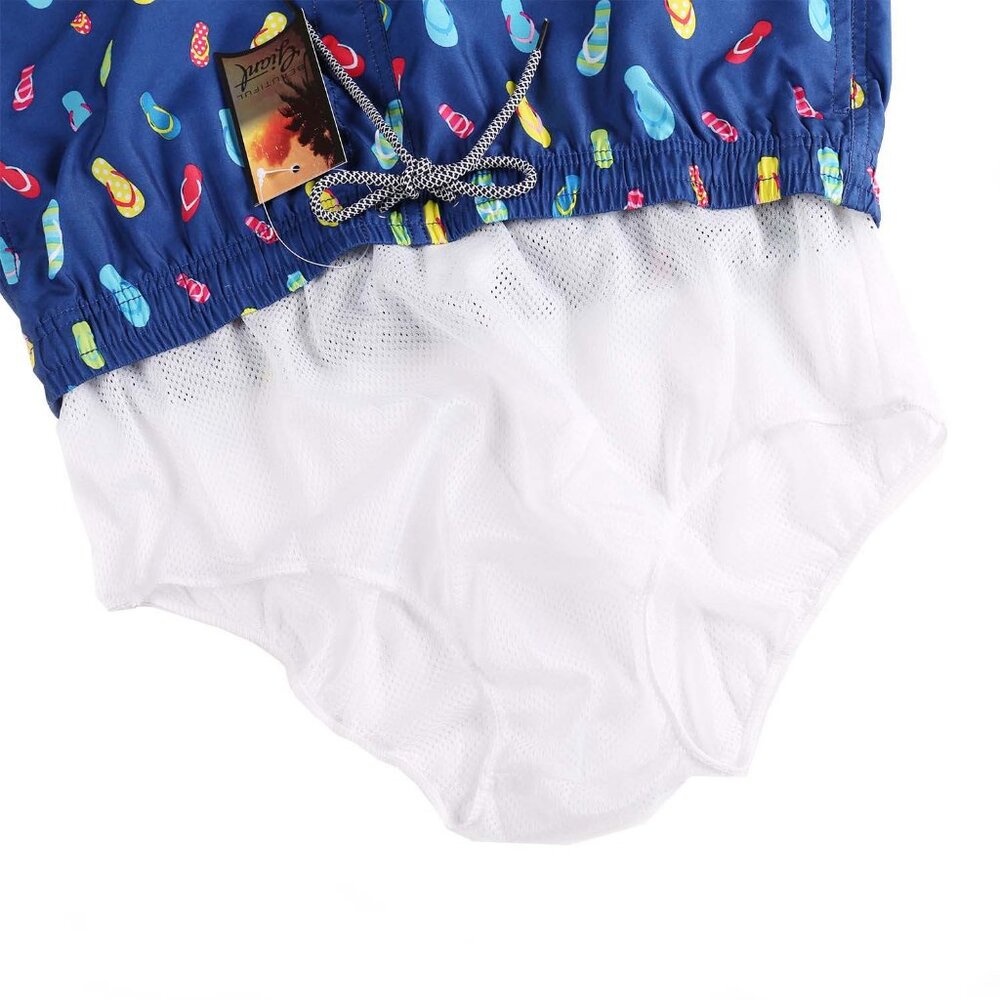 Boys' Blue Flip-flops Print Swim Trunks with Mesh Liner - Picture 4 of 7
